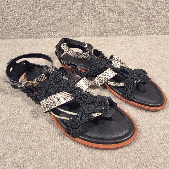 Ulla Johnson Shoes - Ulla Johnson Black Macrame Snakeskin Leather Gladiator Sandals 38.5 NIB